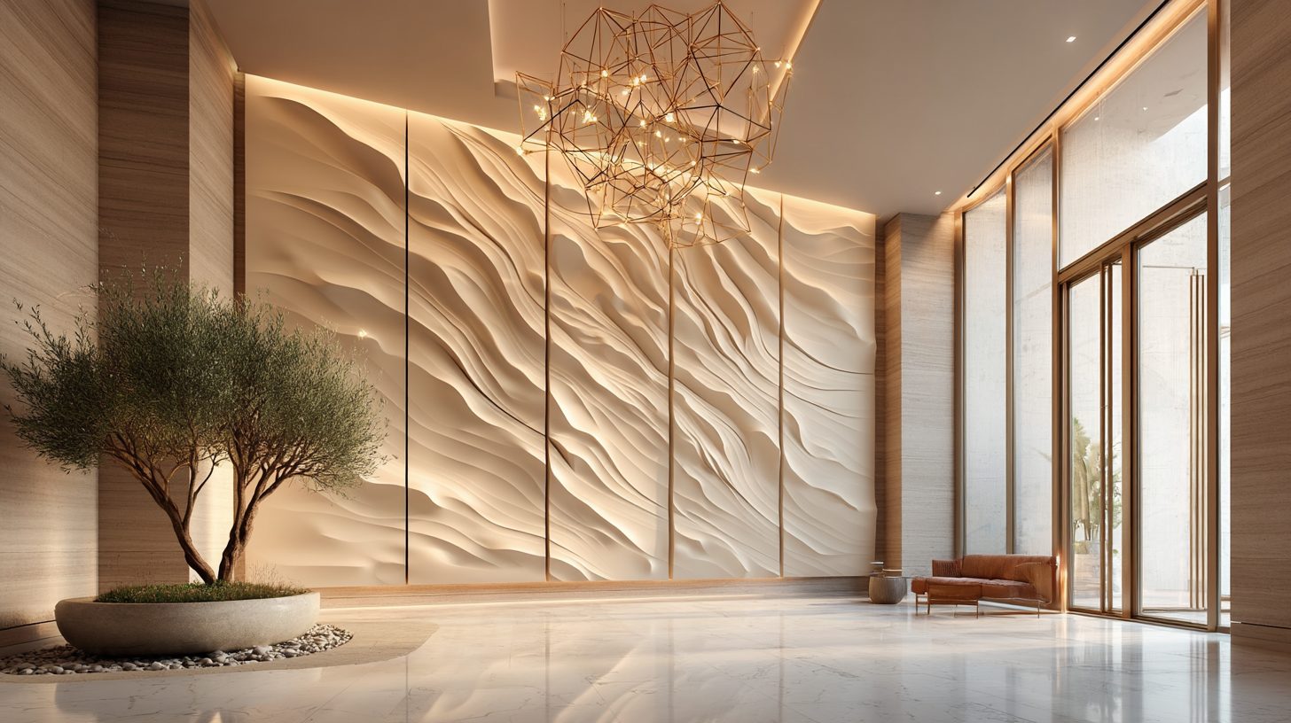 Wimacons dune wave relief wall, private great room, foam-core fabrication